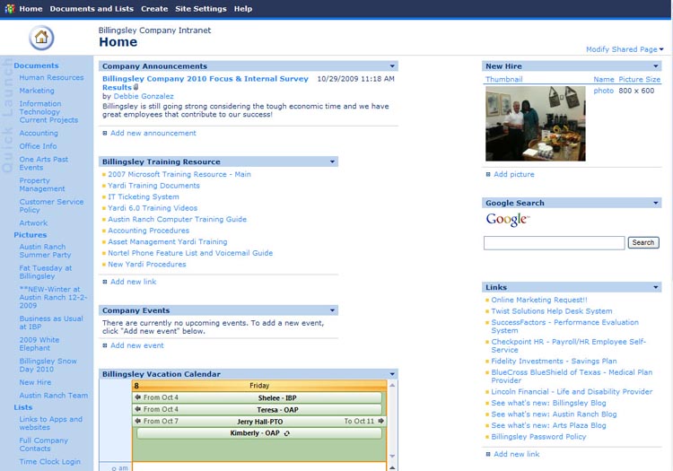 Initial Intranet SharePoint 2003